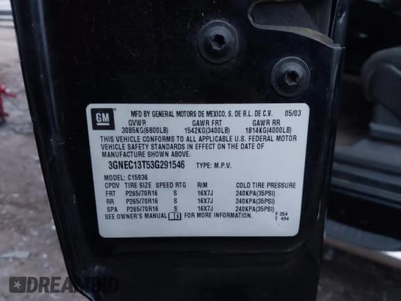 ✅ 2003 Chevrolet Avalanche • VIN: 3GNEC13T53G291546 • Lot: 43812482. Listed on IAAI with 209,058 mi. Free auction sales archive from the USA and detailed vehicle history report at DreamBid. Image 9.