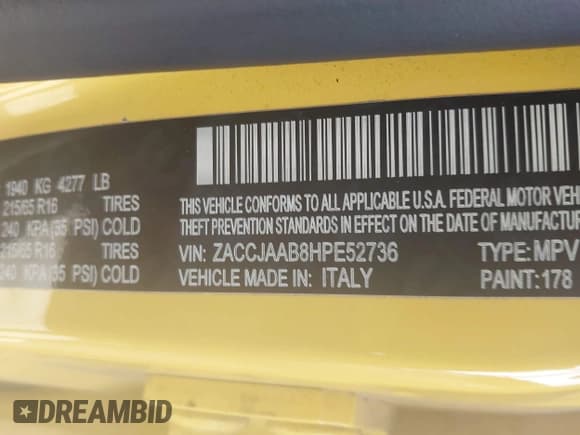 ✅ 2017 Jeep Renegade Sport • VIN: ZACCJAAB8HPE52736 • Лот: 42019381. Опубликован ранее на IAAI с пробегом 96 757 миль. Бесплатный доступ к архиву аукционных продаж из США и подробный отчёт об истории автомобиля на DreamBid. Изображение 9.