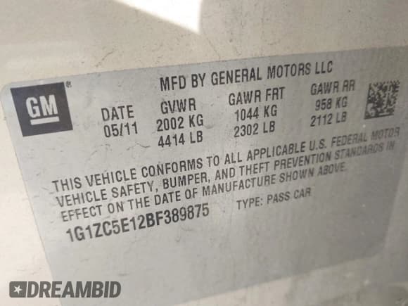 ✅ 2011 Chevrolet Malibu 1LT • VIN: 1G1ZC5E12BF389875 • Lot: 43133431. Listed on IAAI with 149,386 mi. Free auction sales archive from the USA and detailed vehicle history report at DreamBid. Image 9.