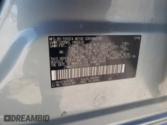 ✅ 2007 Toyota RAV4 • VIN: JTMBD35V175076083 • Lot: 92801215. Wystawiony na Copart z przebiegiem 103 365 mil. Bezpłatny archiwum sprzedaży aukcyjnych z USA i szczegółowy raport historii pojazdu na DreamBid. Zdjęcie 14.