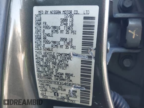 ✅ 2003 Nissan Xterra XE • VIN: 5N1ED28T83C649953 • Lot: 43860328. Listed on IAAI with 207,586 mi. Free auction sales archive from the USA and detailed vehicle history report at DreamBid. Image 9.