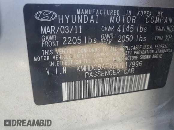 ✅ 2011 Hyundai Elantra SE • VIN: KMHDC8AEXBU117996 • Lot: 82757795. Listed on Copart with 129,668 mi. Free auction sales archive from the USA and detailed vehicle history report at DreamBid. Image 12.