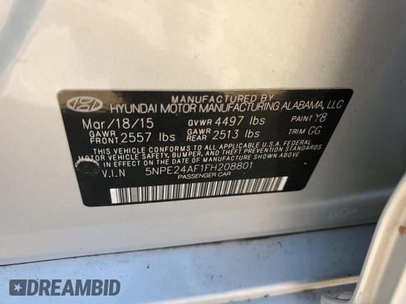 ✅ 2015 Hyundai Sonata SE • VIN: 5NPE24AF1FH208801 • Lot: 85396925. Listed on Copart with 115,843 mi. Free auction sales archive from the USA and detailed vehicle history report at DreamBid. Image 12.