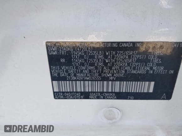 ✅ 2010 Toyota RAV4 • VIN: 2T3BK4DV1AW026555 • Лот: 43729699. Опубликован ранее на IAAI с пробегом 125 085 миль. Бесплатный доступ к архиву аукционных продаж из США и подробный отчёт об истории автомобиля на DreamBid. Изображение 9.