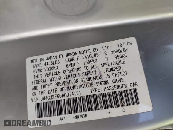 ✅ 2010 Acura TSX • VIN: JH4CU2F60AC014181 • Lot: 43081540. Listed on IAAI with Not provided. Free auction sales archive from the USA and detailed vehicle history report at DreamBid. Image 9.