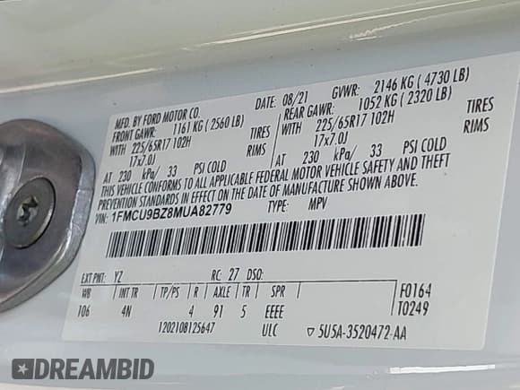 ✅ 2021 Ford Escape SE Hybrid • VIN: 1FMCU9BZ8MUA82779 • Lot: 42154942. Listed on IAAI with 80,928 mi. Free auction sales archive from the USA and detailed vehicle history report at DreamBid. Image 9.