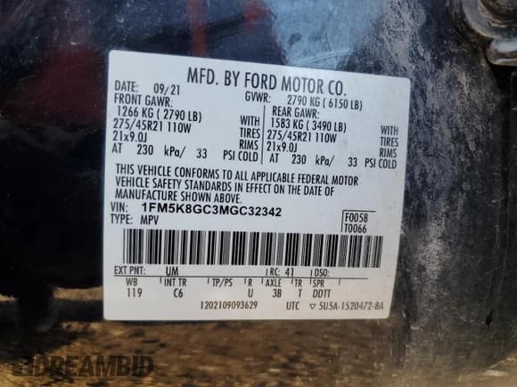 ✅ 2021 Ford Explorer ST • VIN: 1FM5K8GC3MGC32342 • Lot: 81553155. Wystawiony na Copart z przebiegiem 60 297 mil. Bezpłatny archiwum sprzedaży aukcyjnych z USA i szczegółowy raport historii pojazdu na DreamBid. Zdjęcie 13.