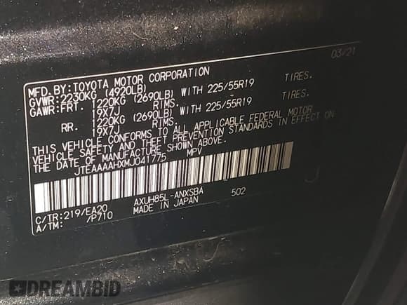 ✅ 2021 Toyota Venza LE • VIN: JTEAAAAHXMJ041775 • Лот: 42572843. Опубликован ранее на IAAI с пробегом 26 670 миль. Бесплатный доступ к архиву аукционных продаж из США и подробный отчёт об истории автомобиля на DreamBid. Изображение 9.