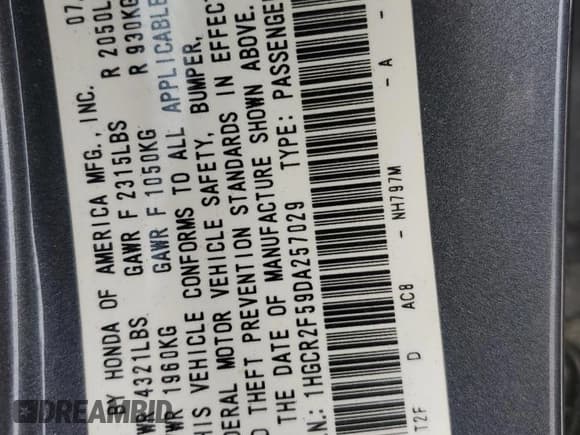 ✅ 2013 Honda Accord Sport • VIN: 1HGCR2F59DA257029 • Лот: 68942105. Опубликован ранее на Copart с пробегом 176 024 миль. Бесплатный доступ к архиву аукционных продаж из США и подробный отчёт об истории автомобиля на DreamBid. Изображение 12.