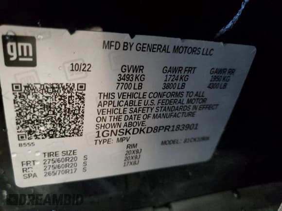 ✅ 2023 Chevrolet Suburban Z71 • VIN: 1GNSKDKD8PR183901 • Lot: 68105505. Listed on Copart with 198,387 mi. Free auction sales archive from the USA and detailed vehicle history report at DreamBid. Image 14.