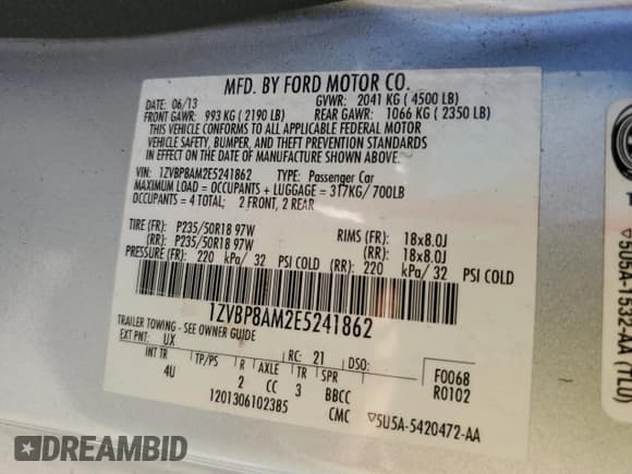 ✅ 2014 Ford Mustang V6 • VIN: 1ZVBP8AM2E5241862 • Лот: 86985785. Опубликован ранее на Copart с пробегом 105 258 миль. Бесплатный доступ к архиву аукционных продаж из США и подробный отчёт об истории автомобиля на DreamBid. Изображение 13.