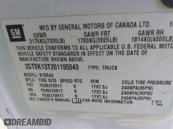 ✅ 2006 GMC Sierra 1500 SLE1 • VIN: 2GTEK13T261195043 • Lot: 43174685. Listed on IAAI with 157,783 mi. Free auction sales archive from the USA and detailed vehicle history report at DreamBid. Image 9.