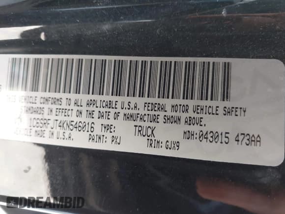 ✅ 2019 Ram 1500 Laramie • VIN: 1C6SRFJT4KN546016 • Lot: 43396707. Listed on IAAI with 92,637 mi. Free auction sales archive from the USA and detailed vehicle history report at DreamBid. Image 9.