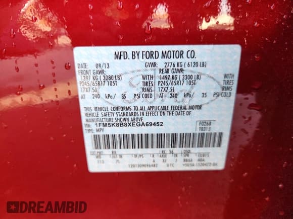 ✅ 2014 Ford Explorer • VIN: 1FM5K8B8XEGA69452 • Лот: 90732525. Опубликован ранее на Copart с пробегом 172 583 миль. Бесплатный доступ к архиву аукционных продаж из США и подробный отчёт об истории автомобиля на DreamBid. Изображение 13.