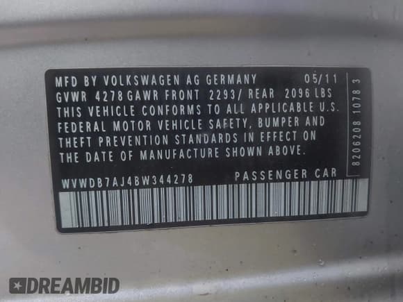 ✅ 2011 Volkswagen Golf • VIN: WVWDB7AJ4BW344278 • Lot: 42019808. Wystawiony na IAAI z przebiegiem Nie podano. Bezpłatny archiwum sprzedaży aukcyjnych z USA i szczegółowy raport historii pojazdu na DreamBid. Zdjęcie 9.