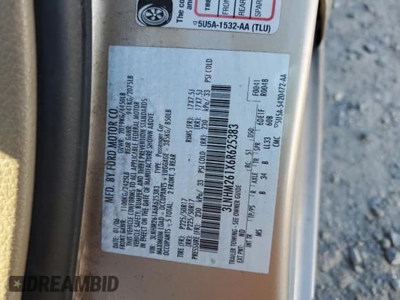 ✅ 2006 Lincoln Zephyr • VIN: 3LNHM261X6R625383 • Lot: 41930785. Listed on Copart with 145,349 mi. Free auction sales archive from the USA and detailed vehicle history report at DreamBid. Image 12.