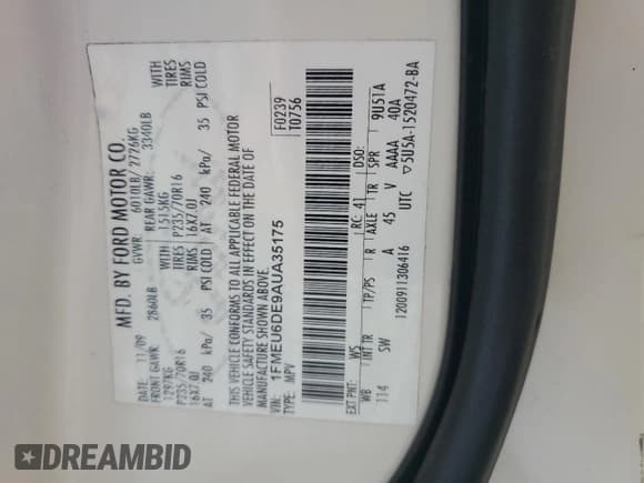 ✅ 2010 Ford Explorer XLT • VIN: 1FMEU6DE9AUA35175 • Lot: 90301545. Listed on Copart with 146,691 mi. Free auction sales archive from the USA and detailed vehicle history report at DreamBid. Image 13.