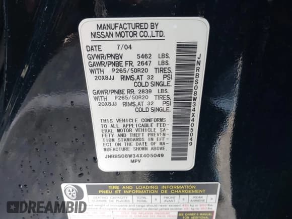 ✅ 2004 Infiniti FX • VIN: JNRBS08W34X405049 • Lot: 43763629. Listed on IAAI with 220,073 mi. Free auction sales archive from the USA and detailed vehicle history report at DreamBid. Image 9.