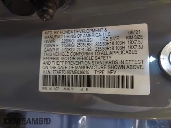 ✅ 2021 Honda CR-V EX-L • VIN: 7FART6H87ME036615 • Лот: 42466071. Опубликован ранее на IAAI с пробегом 27 041 миль. Бесплатный доступ к архиву аукционных продаж из США и подробный отчёт об истории автомобиля на DreamBid. Изображение 9.