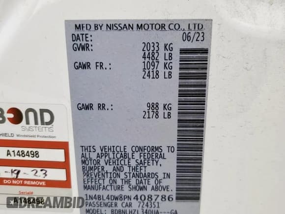 ✅ 2023 Nissan Altima SV • VIN: 1N4BL4DW8PN408786 • Lot: 70944705. Wystawiony na Copart z przebiegiem 49 471 mil. Bezpłatny archiwum sprzedaży aukcyjnych z USA i szczegółowy raport historii pojazdu na DreamBid. Zdjęcie 13.