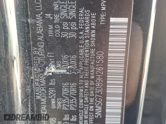 ✅ 2009 Hyundai Santa Fe GLS • VIN: 5NMSG73D89H261580 • Lot: 79571254. Listed on Copart with 186,160 mi. Free auction sales archive from the USA and detailed vehicle history report at DreamBid. Image 12.