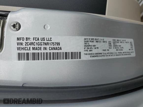 ✅ 2022 Chrysler Pacifica Limited • VIN: 2C4RC1GG7NR175799 • Лот: 63038045. Опубликован ранее на Copart с пробегом 32 317 миль. Бесплатный доступ к архиву аукционных продаж из США и подробный отчёт об истории автомобиля на DreamBid. Изображение 13.