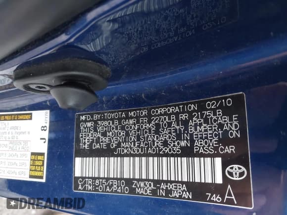 ✅ 2010 Toyota Prius III • VIN: JTDKN3DU1A0129035 • Lot: 43706614. Listed on IAAI with 190,520 mi. Free auction sales archive from the USA and detailed vehicle history report at DreamBid. Image 9.