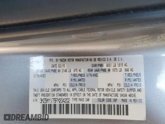 ✅ 2015 Mazda 3 i Touring • VIN: 3MZBM1V76FM204202 • Lot: 93172385. Listed on Copart with 40,190 mi. Free auction sales archive from the USA and detailed vehicle history report at DreamBid. Image 12.