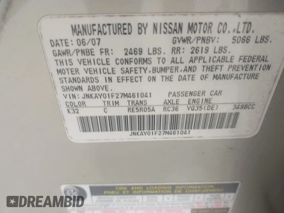 ✅ 2007 Infiniti M x • VIN: JNKAY01F27M461041 • Lot: 43634583. Listed on IAAI with 131,871 mi. Free auction sales archive from the USA and detailed vehicle history report at DreamBid. Image 9.