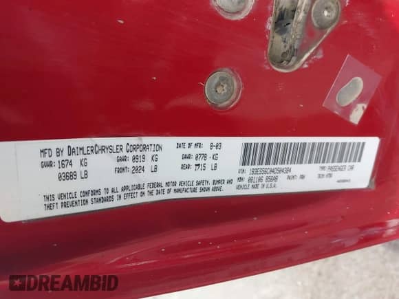 2004 Dodge Neon SXT z VIN 1B3ES56C04D504384, wystawiony jako IAAI lot #41988581 z przebiegiem 166 602 mil mil oraz . Historia ofert i sprzedaży dostępna na DreamBid. Obrazek 9.