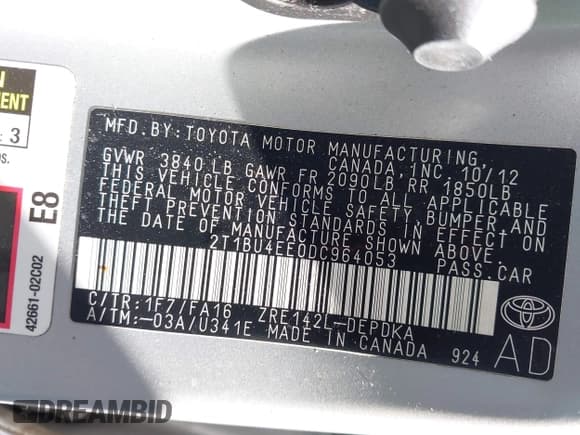 ✅ 2013 Toyota Corolla LE • VIN: 2T1BU4EE0DC964053 • Lot: 43596675. Listed on IAAI with 157,642 mi. Free auction sales archive from the USA and detailed vehicle history report at DreamBid. Image 9.