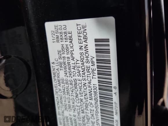 ✅ 2022 Honda Pilot EX-L • VIN: 5FNYF6H50NB098301 • Lot: 70488545. Listed on Copart with 83,978 mi. Free auction sales archive from the USA and detailed vehicle history report at DreamBid. Image 13.