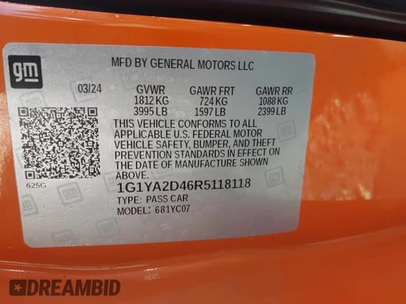 ✅ 2024 Chevrolet Corvette 1LT • VIN: 1G1YA2D46R5118118 • Лот: 41760985. Опубликован ранее на IAAI с пробегом 8 401 миль. Бесплатный доступ к архиву аукционных продаж из США и подробный отчёт об истории автомобиля на DreamBid. Изображение 8.