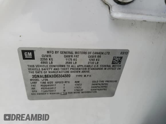 ✅ 2013 Chevrolet Equinox LS • VIN: 2GNALBEK8D6304389 • Lot: 90317875. Wystawiony na Copart z przebiegiem 173 774 mil. Bezpłatny archiwum sprzedaży aukcyjnych z USA i szczegółowy raport historii pojazdu na DreamBid. Zdjęcie 13.