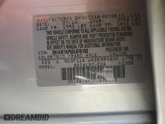 ✅ 2014 Nissan Sentra SV • VIN: 3N1AB7AP5EL676153 • Lot: 84836345. Wystawiony na Copart z przebiegiem 94 510 mil. Bezpłatny archiwum sprzedaży aukcyjnych z USA i szczegółowy raport historii pojazdu na DreamBid. Zdjęcie 13.