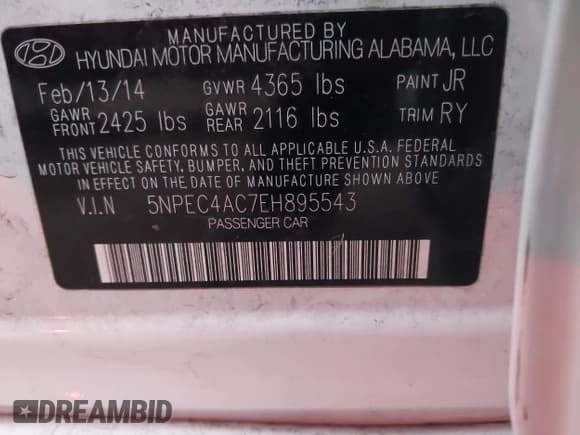 ✅ 2014 Hyundai Sonata SE • VIN: 5NPEC4AC7EH895543 • Lot: 43805583. Wystawiony na IAAI z przebiegiem 76 081 mil. Bezpłatny archiwum sprzedaży aukcyjnych z USA i szczegółowy raport historii pojazdu na DreamBid. Zdjęcie 9.