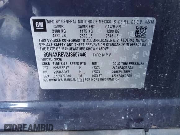 2018 Chevrolet Equinox LS с VIN 3GNAXREV2JS607446, выставлен на аукционе Copart как лот 81748745 с пробегом 79 351 миль миль и Списание • Salvage title. История ставок и продаж доступна на DreamBid. Изображение 13.