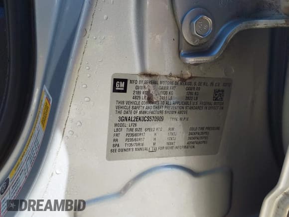 ✅ 2012 Chevrolet Captiva Sport LS • VIN: 3GNAL2EK0CS570909 • Lot: 42173042. Wystawiony na IAAI z przebiegiem 185 044 mil. Bezpłatny archiwum sprzedaży aukcyjnych z USA i szczegółowy raport historii pojazdu na DreamBid. Zdjęcie 9.