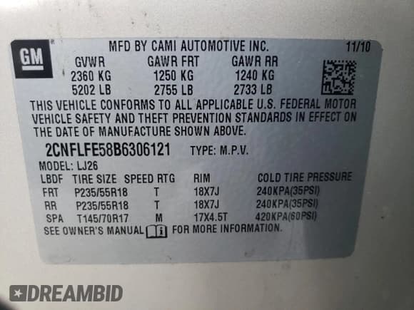 ✅ 2011 Chevrolet Equinox LTZ • VIN: 2CNFLFE58B6306121 • Лот: 68536884. Опубликован ранее на Copart с пробегом 101 415 миль. Бесплатный доступ к архиву аукционных продаж из США и подробный отчёт об истории автомобиля на DreamBid. Изображение 14.