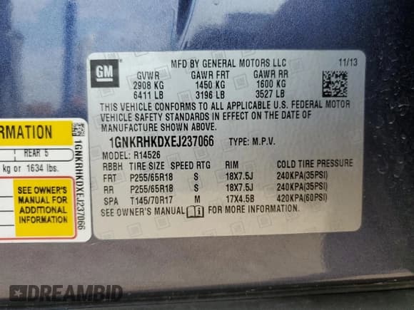 ✅ 2014 Chevrolet Traverse LT • VIN: 1GNKRHKDXEJ237066 • Lot: 71395894. Wystawiony na Copart z przebiegiem 105 240 mil. Bezpłatny archiwum sprzedaży aukcyjnych z USA i szczegółowy raport historii pojazdu na DreamBid. Zdjęcie 13.