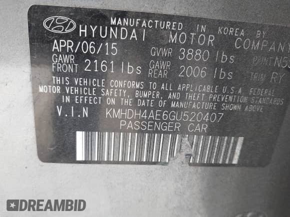 2016 Hyundai Elantra SE с VIN KMHDH4AE6GU520407, выставлен на аукционе IAAI как лот 43411400 с пробегом 107 636 миль миль и . История ставок и продаж доступна на DreamBid. Изображение 9.