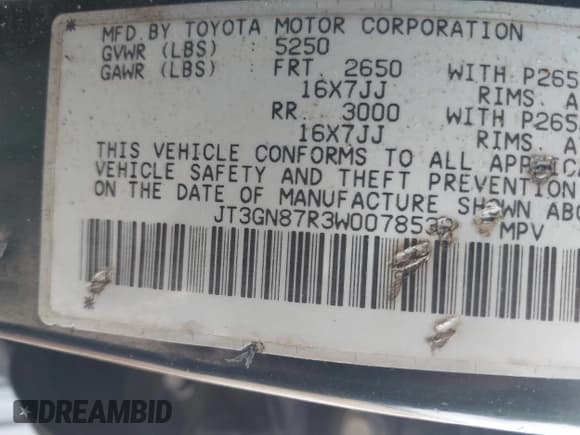 ✅ 1998 Toyota 4Runner • VIN: JT3GN87R3W0078532 • Lot: 42053290. Listed on IAAI with 283,125 mi. Free auction sales archive from the USA and detailed vehicle history report at DreamBid. Image 9.