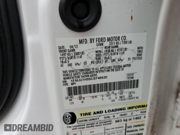 ✅ 2012 Ford Expedition XLT • VIN: 1FMJU1H55CEF46620 • Lot: 74431004. Listed on Copart with Not provided. Free auction sales archive from the USA and detailed vehicle history report at DreamBid. Image 13.