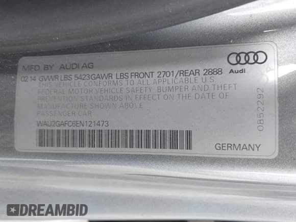 ✅ 2014 Audi A7 Prestige • VIN: WAU2GAFC6EN121473 • Лот: 42627131. Опубликован ранее на IAAI с пробегом 59 421 миль. Бесплатный доступ к архиву аукционных продаж из США и подробный отчёт об истории автомобиля на DreamBid. Изображение 9.