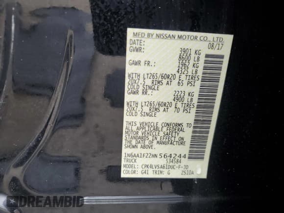 ✅ 2017 Nissan Titan SV • VIN: 1N6AA1F22HN564244 • Лот: 85832545. Опубликован ранее на Copart с пробегом 55 592 миль. Бесплатный доступ к архиву аукционных продаж из США и подробный отчёт об истории автомобиля на DreamBid. Изображение 13.