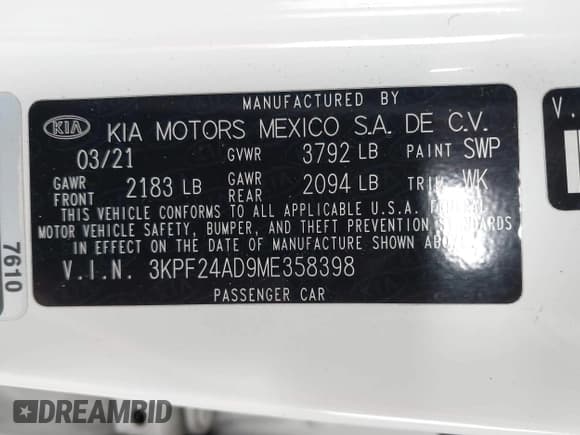 ✅ 2021 Kia Forte LXS • VIN: 3KPF24AD9ME358398 • Lot: 43630901. Wystawiony na IAAI z przebiegiem 95 512 mil. Bezpłatny archiwum sprzedaży aukcyjnych z USA i szczegółowy raport historii pojazdu na DreamBid. Zdjęcie 9.