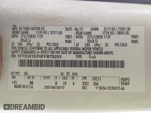 ✅ 2015 Ford F-150 XLT • VIN: 1FTEW1EF0FFB78293 • Lot: 41870190. Listed on IAAI with 164,225 mi. Free auction sales archive from the USA and detailed vehicle history report at DreamBid. Image 9.