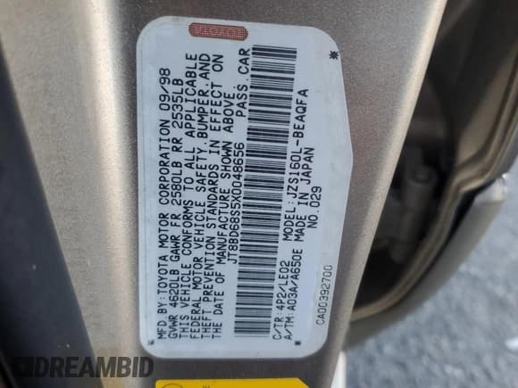 ✅ 1999 Lexus GS 300 • VIN: JT8BD68S5X0048656 • Лот: 91253655. Опубликован ранее на Copart с пробегом 128 491 миль. Бесплатный доступ к архиву аукционных продаж из США и подробный отчёт об истории автомобиля на DreamBid. Изображение 12.