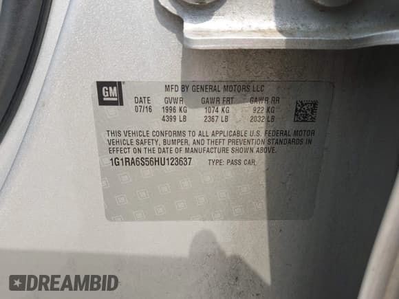 ✅ 2017 Chevrolet Volt LT • VIN: 1G1RA6S56HU123637 • Лот: 42929957. Опубликован ранее на IAAI с пробегом 97 398 миль. Бесплатный доступ к архиву аукционных продаж из США и подробный отчёт об истории автомобиля на DreamBid. Изображение 9.