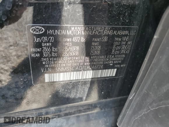 ✅ 2020 Hyundai Santa Fe Limited • VIN: 5NMS5CAD7LH246724 • Lot: 67865374. Wystawiony na Copart z przebiegiem 77 259 mil. Bezpłatny archiwum sprzedaży aukcyjnych z USA i szczegółowy raport historii pojazdu na DreamBid. Zdjęcie 16.